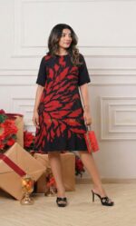 Marrony floral silk party dress